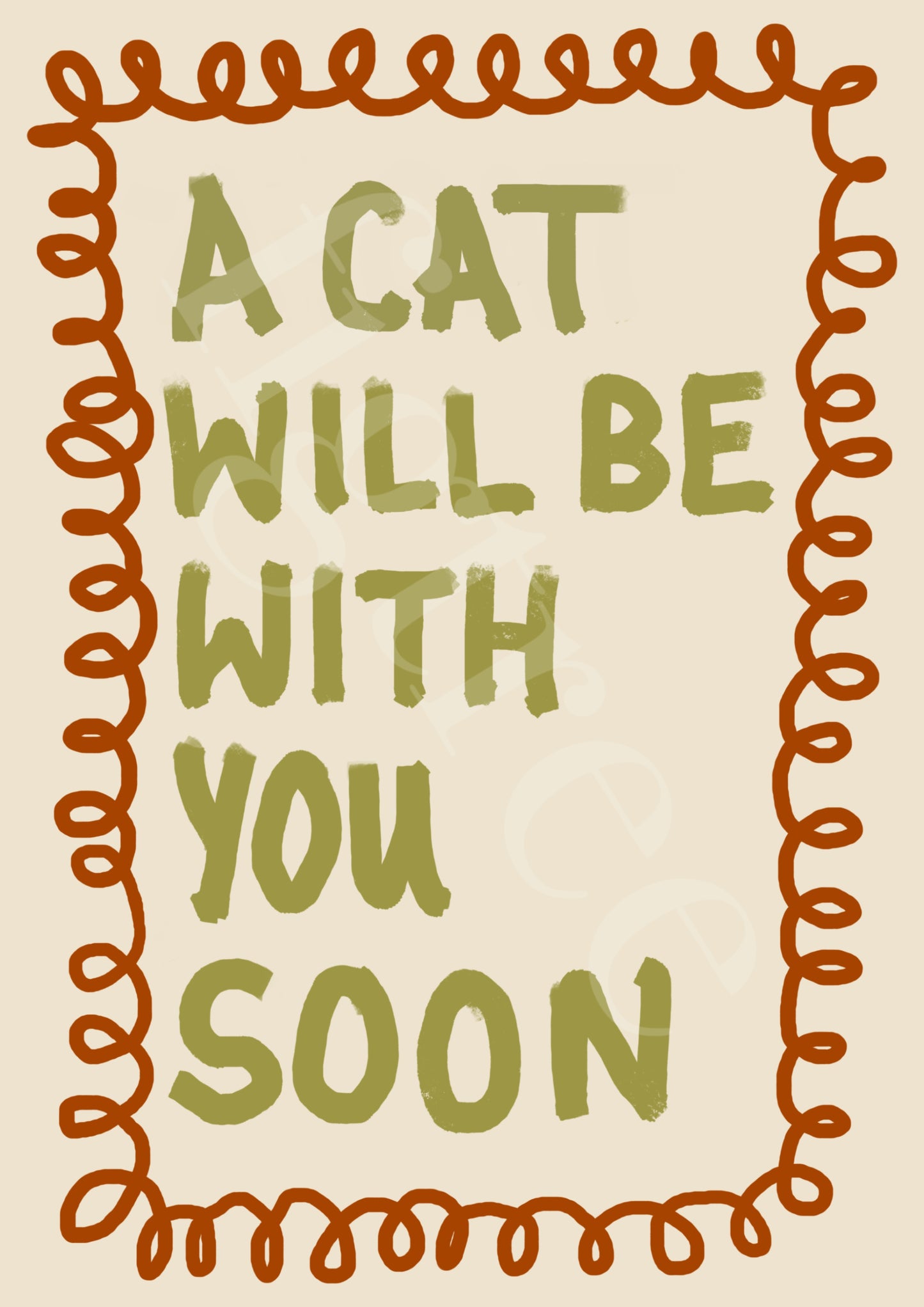 A Cat Will Be With You Soon Wall Print - Green, Multiple Cats