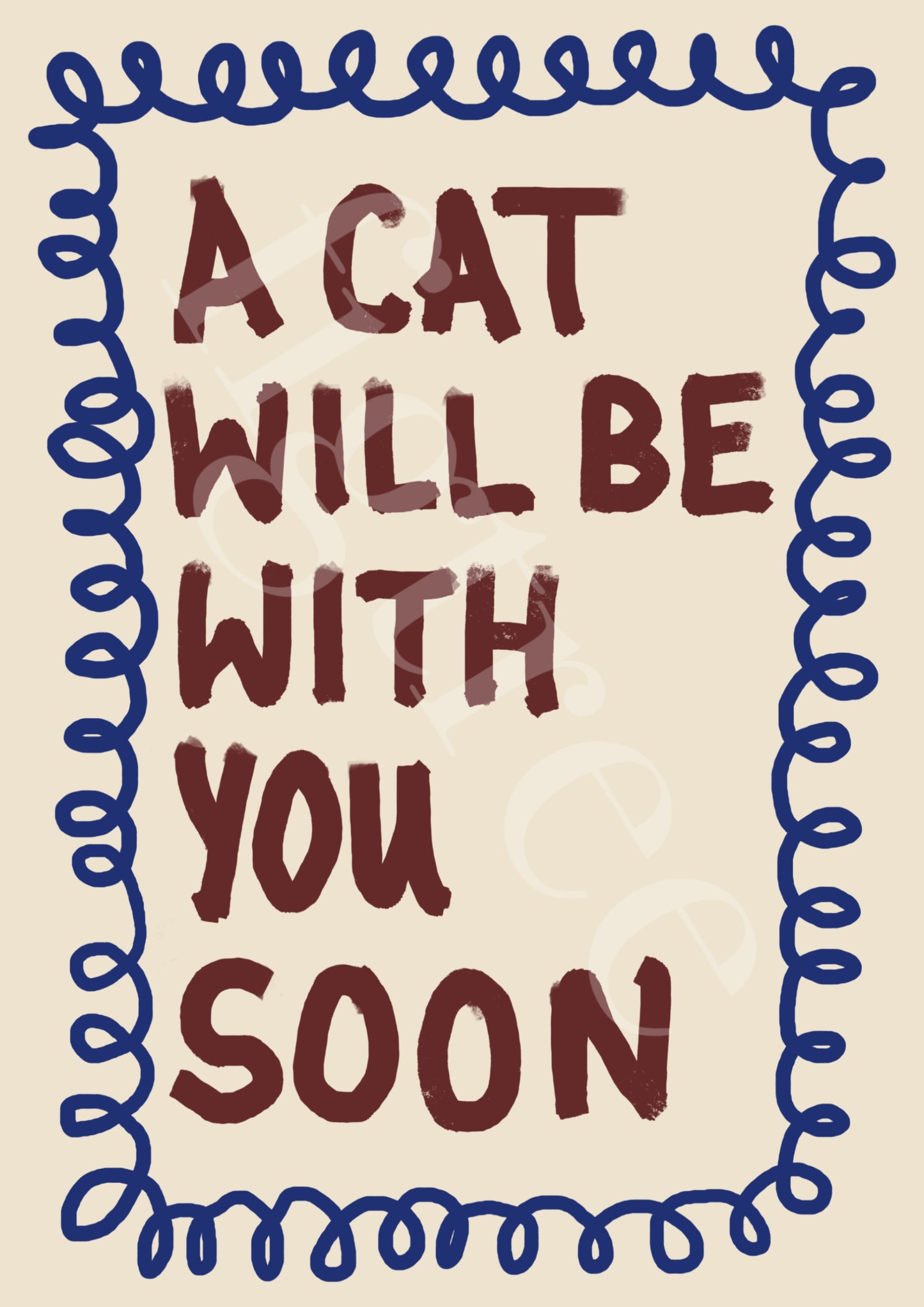 A Cat Will Be With You Soon Wall Print - Blue, Multiple Cats