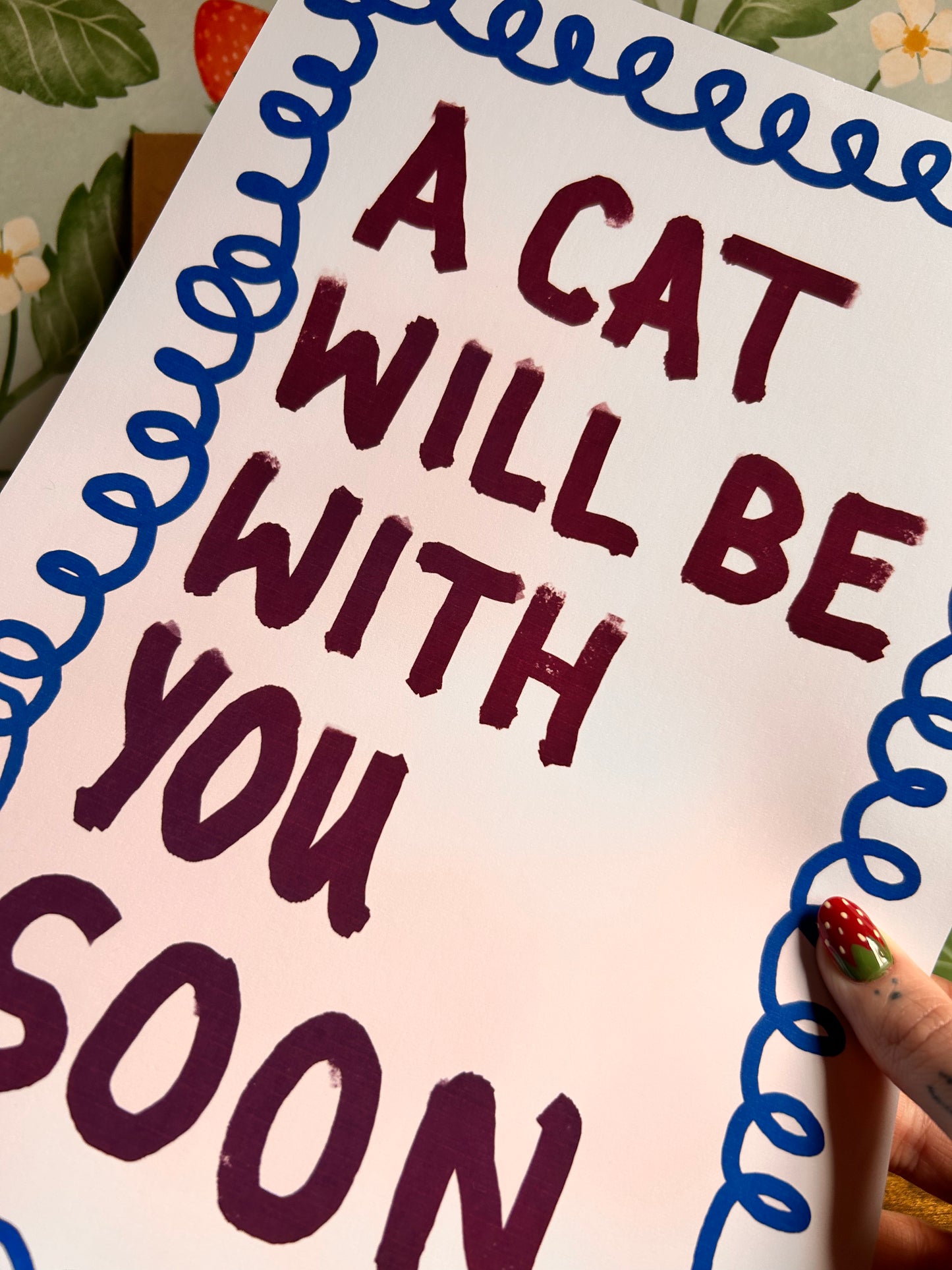 A Cat Will Be With You Soon Wall Print - Blue, Multiple Cats