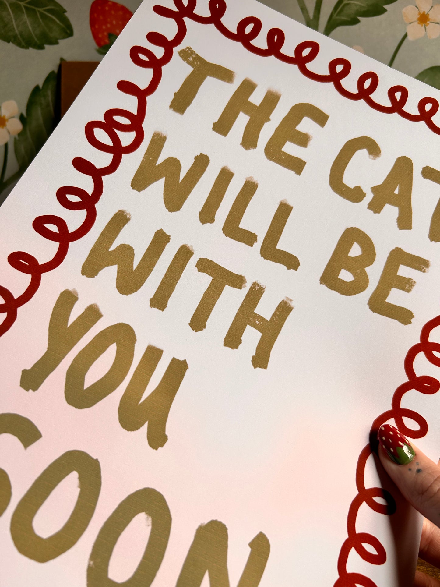The Cat Will Be With You Soon Wall Print - Green, Singular Cat
