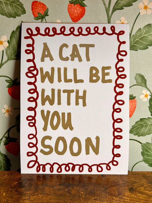 A Cat Will Be With You Soon Wall Print - Green, Multiple Cats