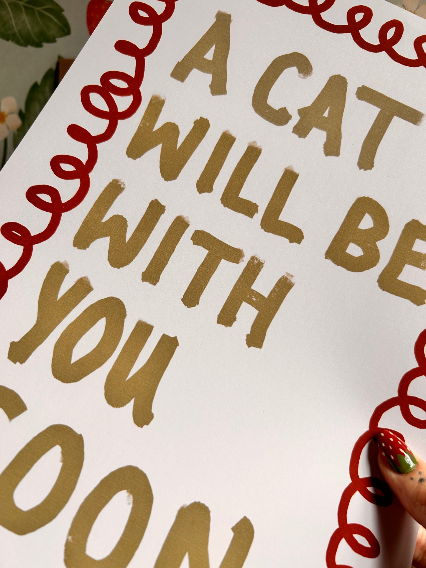 A Cat Will Be With You Soon Wall Print - Green, Multiple Cats